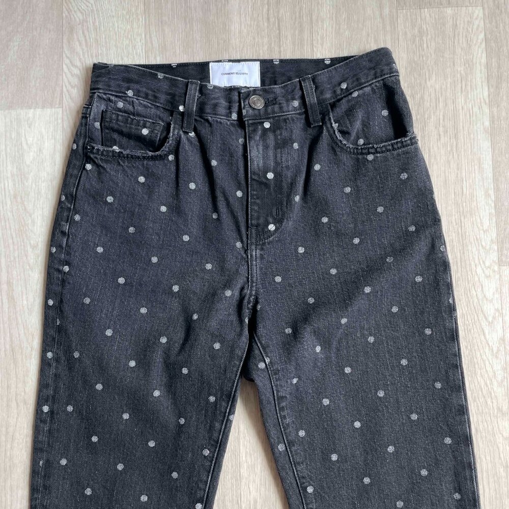 Current/Elliott Vintage Cropped Slim Jean Black Polka Dot Size 26 - Picture 3 of 9